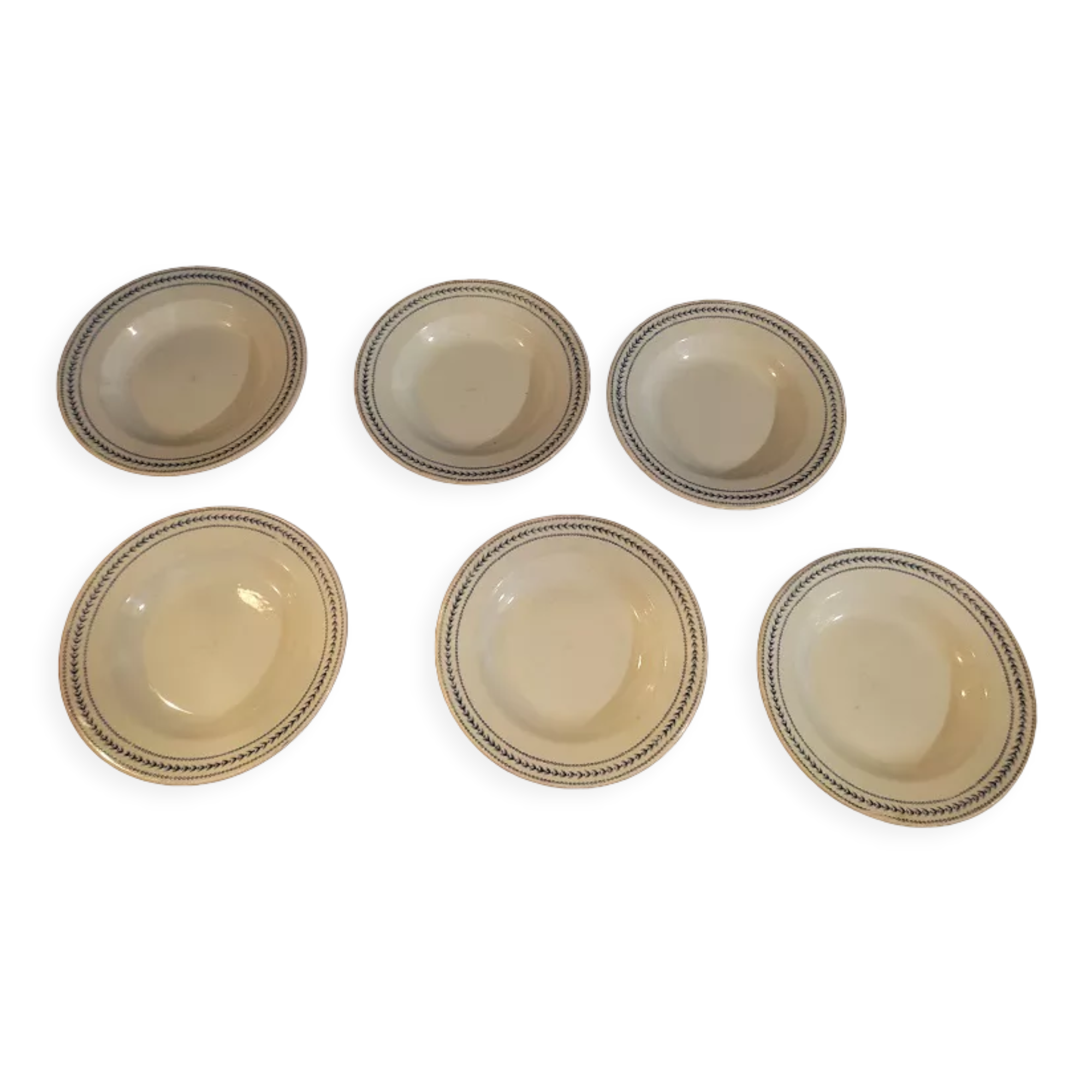 6 blue hollow plates porcelain Gien iron earth