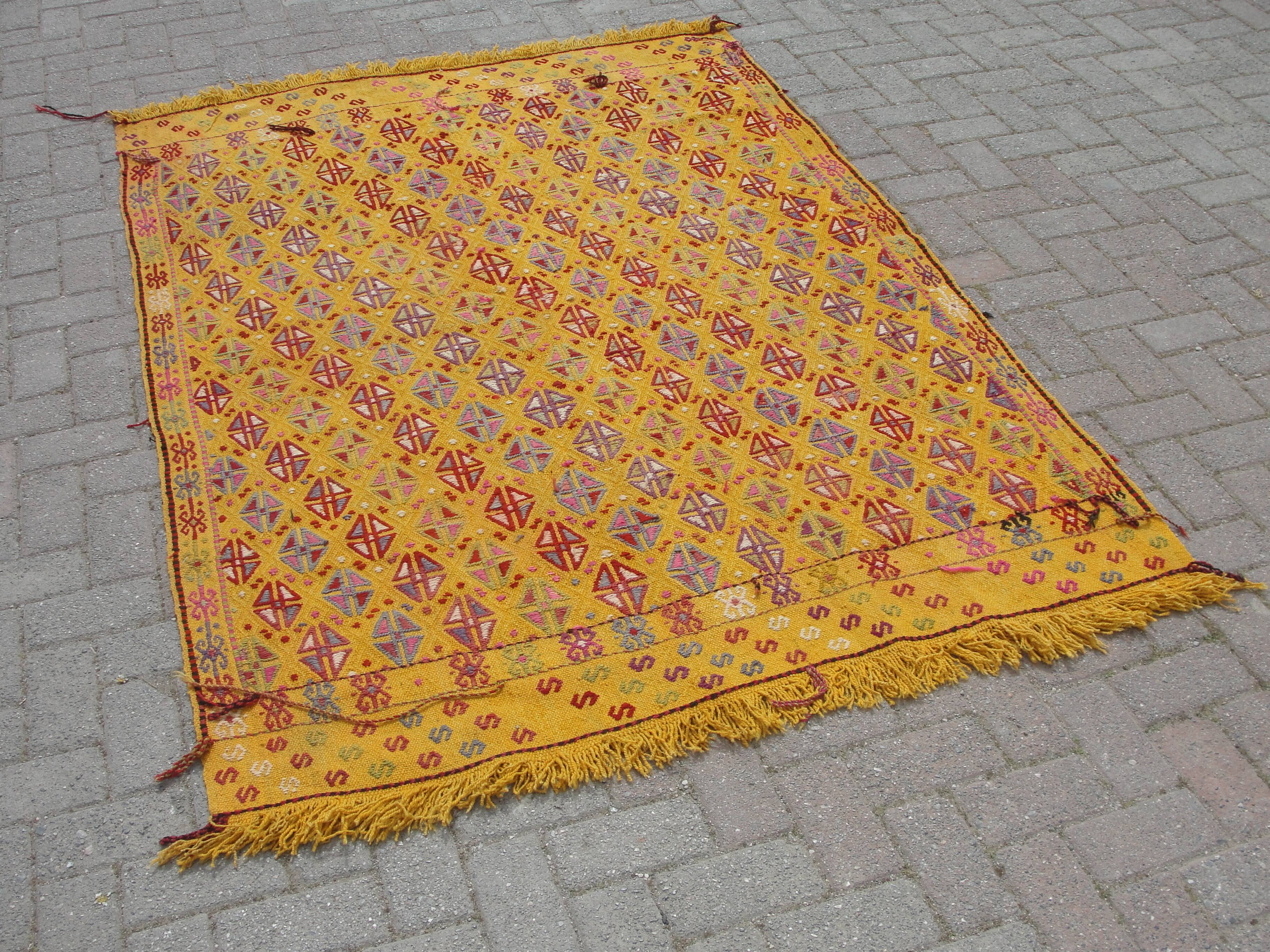 Handmade Yellow area kilim rug
