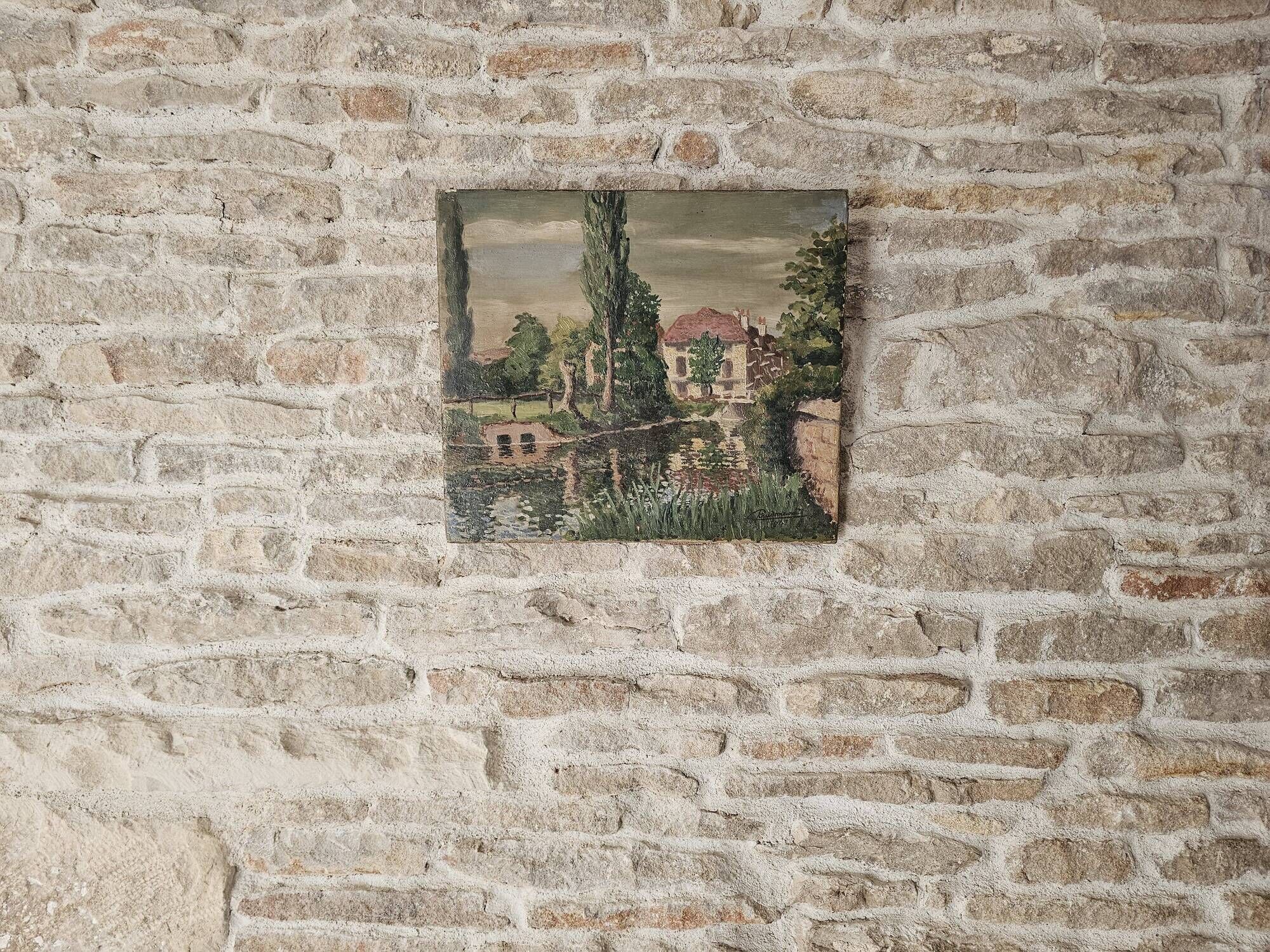 Oil on canvas painting View of the Mill signed Paudonneret? 1941