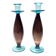 Pair of Brown and Aquamarine Murano Glass Candleholders, Italy