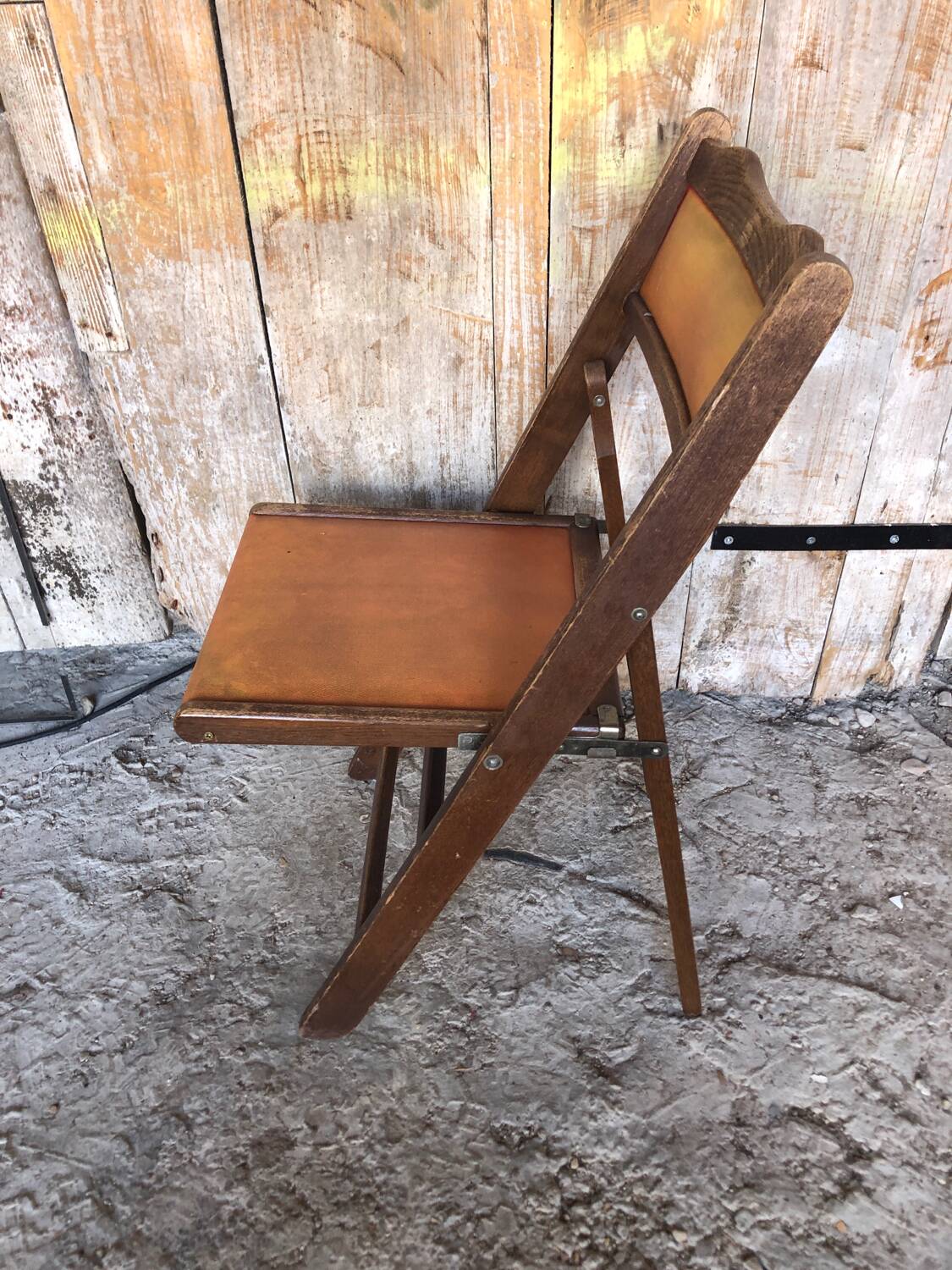 Vintage Wooden Folding Chair + Seat & Back Skai Orange