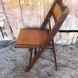 Chaise Pliante Bois + Assise & Dossier Skaï Orange Vintage