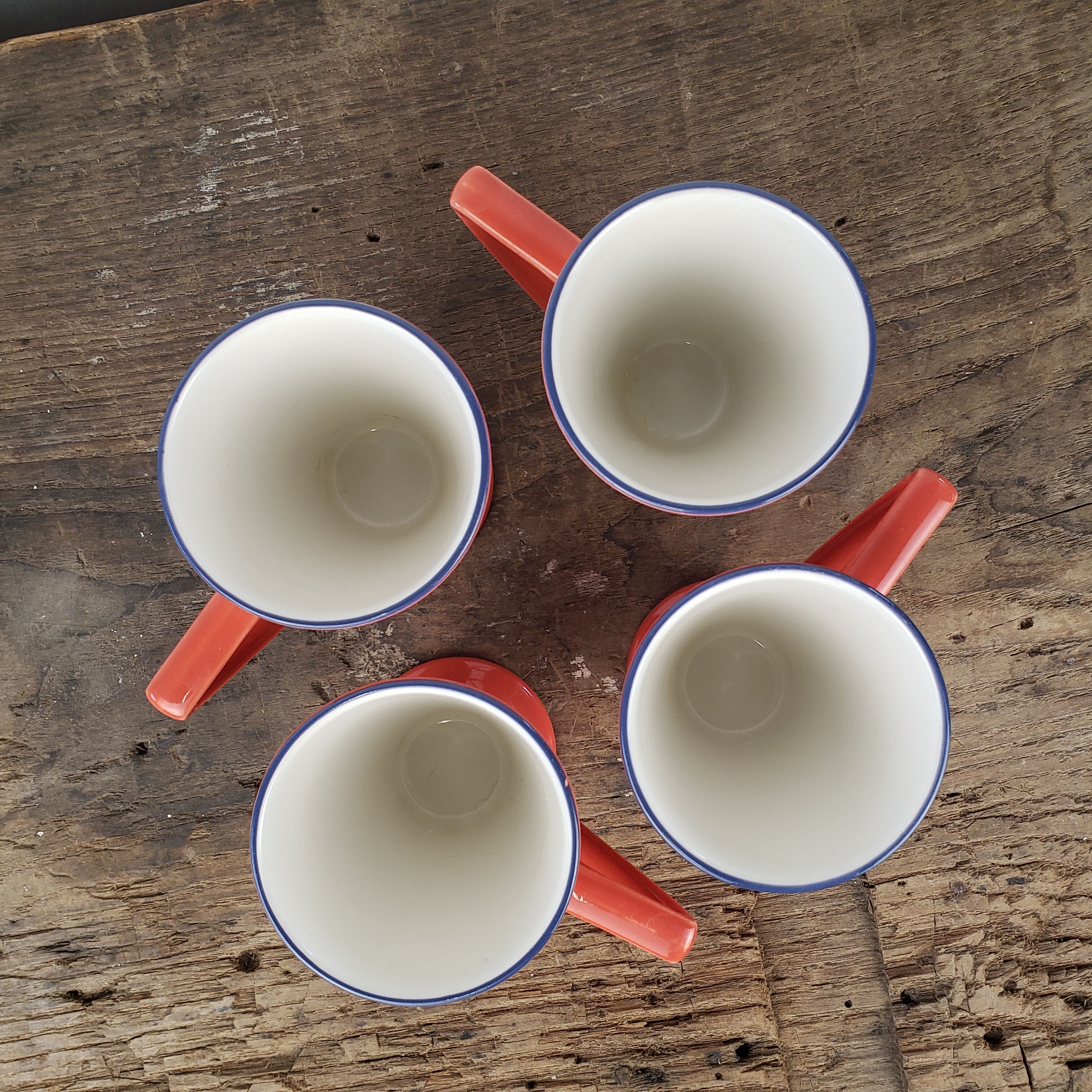 4 red ceramic mugs, Churchill England