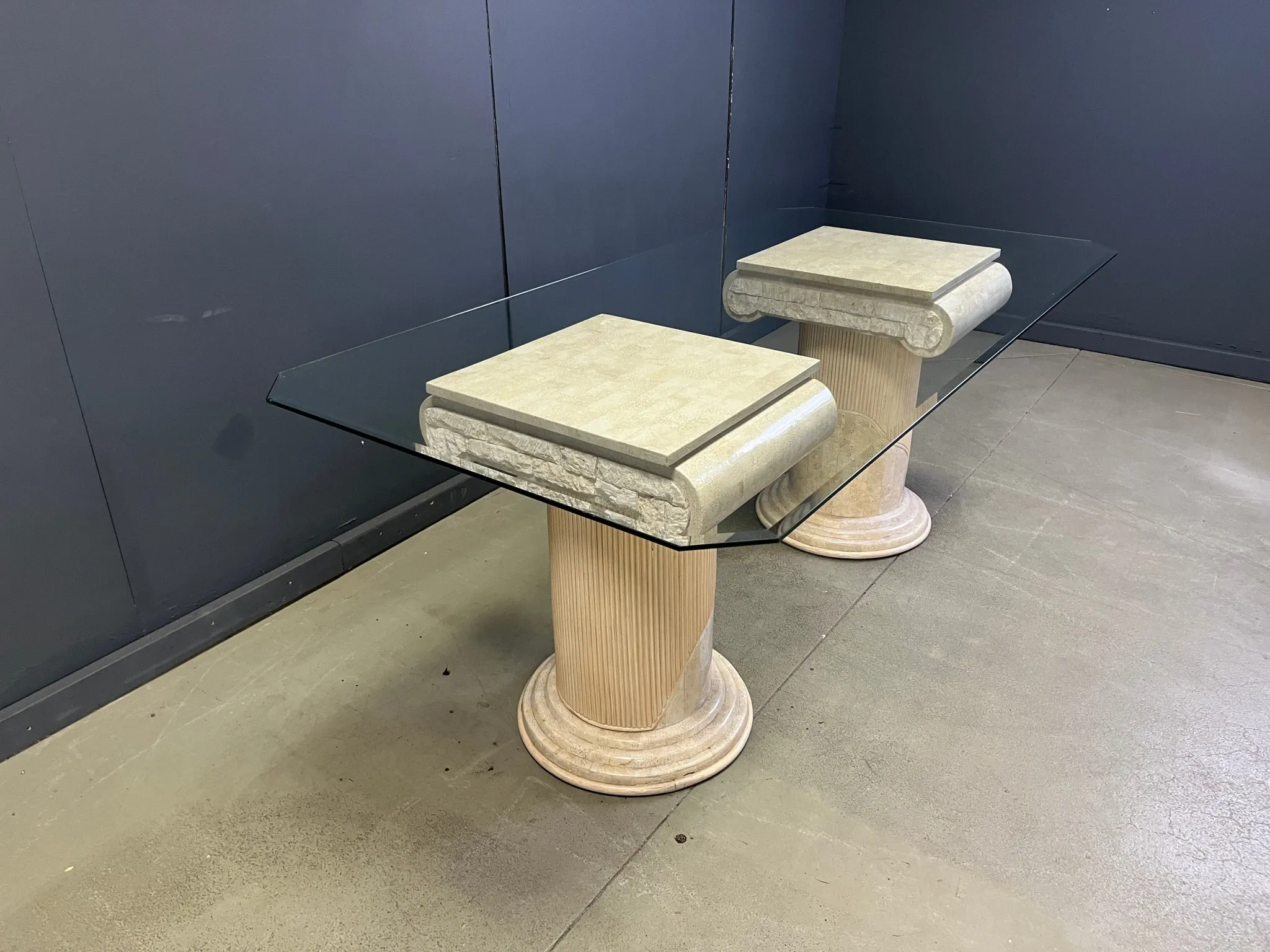 Vintage tessellated stone pedestal dining table by Maitland Smith, 1970s