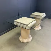 Vintage tessellated stone pedestal dining table by Maitland Smith, 1970s