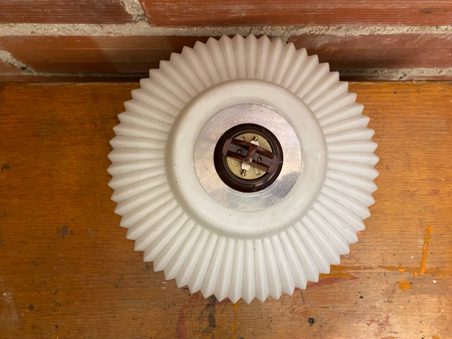 Antique Pendant Lamp Opaline White Saucer Shape Ribbed Vintage