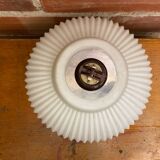 Antique Pendant Lamp Opaline White Saucer Shape Ribbed Vintage