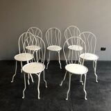 7 chaises en fer forgé de jardin des années 30