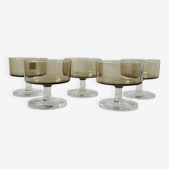 Lot de 5 coupes à champagne en verre fumé Luminarc années 70