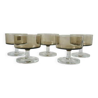 Lot de 5 coupes à champagne en verre fumé Luminarc années 70