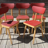 5 chairs light beech skaï red 1950