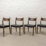 Teak and Black Leatherette Vintage Design Dining Chairs, 1960s