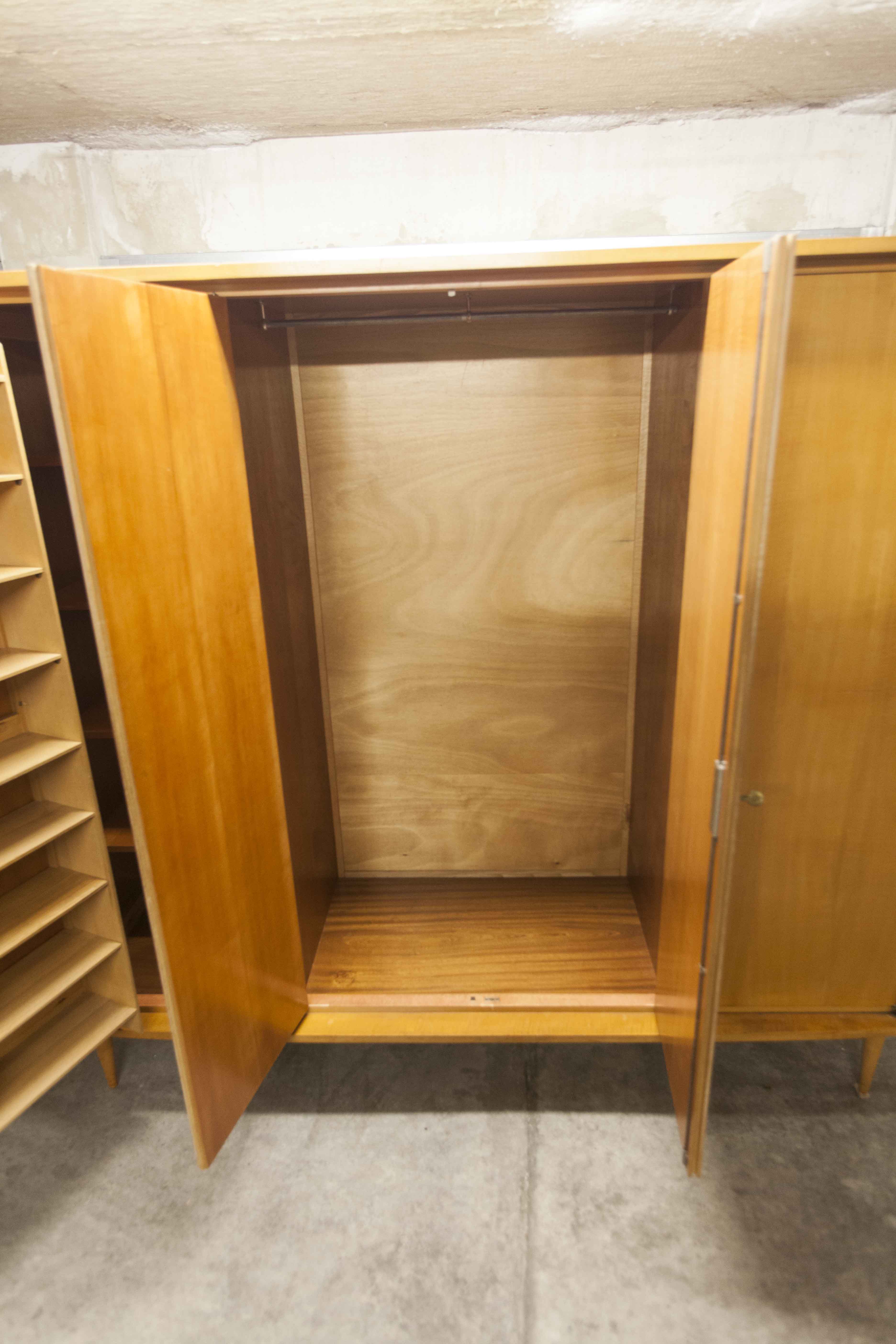 Scandinavian wardrobe 1960 honey color 4 doors L 205 cm