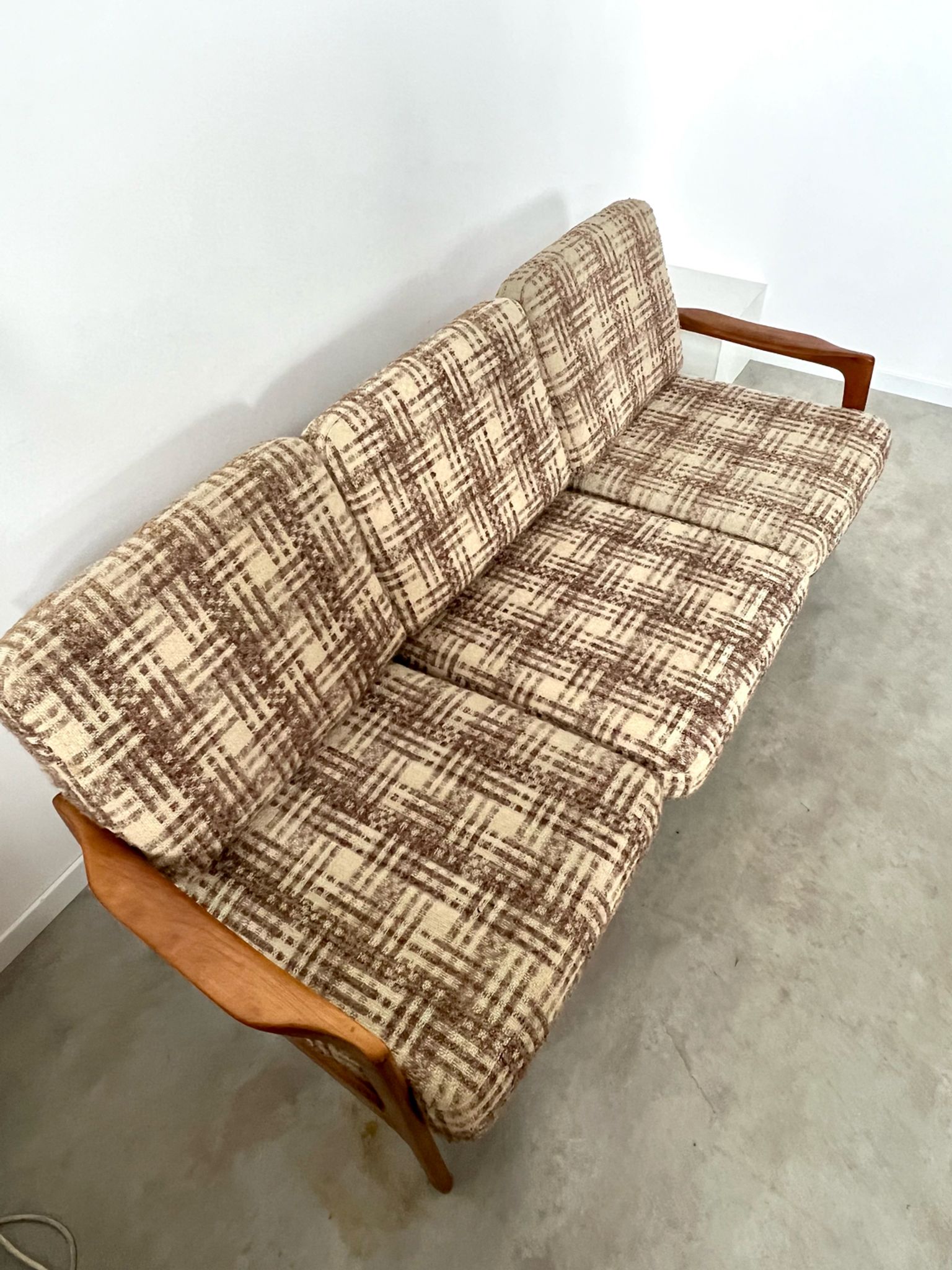Lot armchairs and sofa 60 years Scandinavian design in vintage blond teak