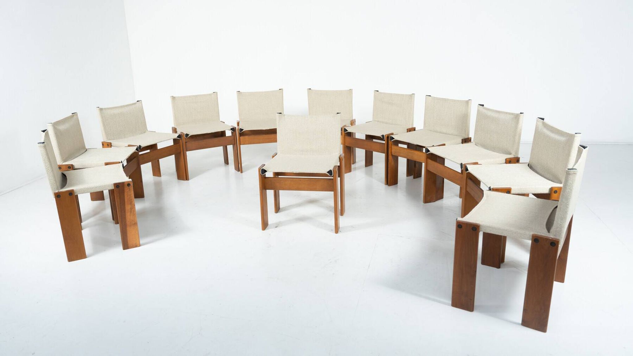 Set of 12 Monk dining chairs by Afra & Tobia Scarpa for Molteni, 1970s.