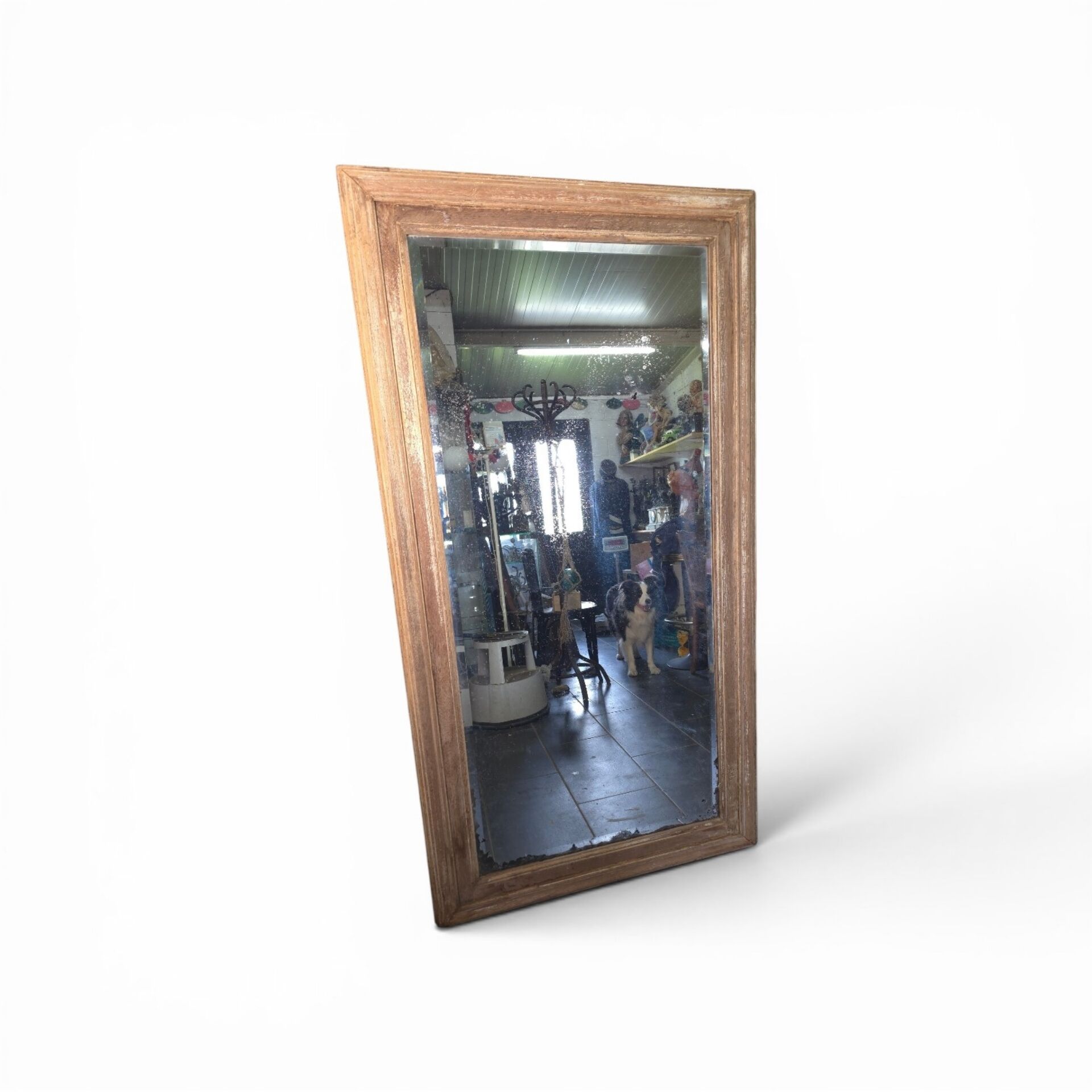 Large bevelled floor mirror in oak