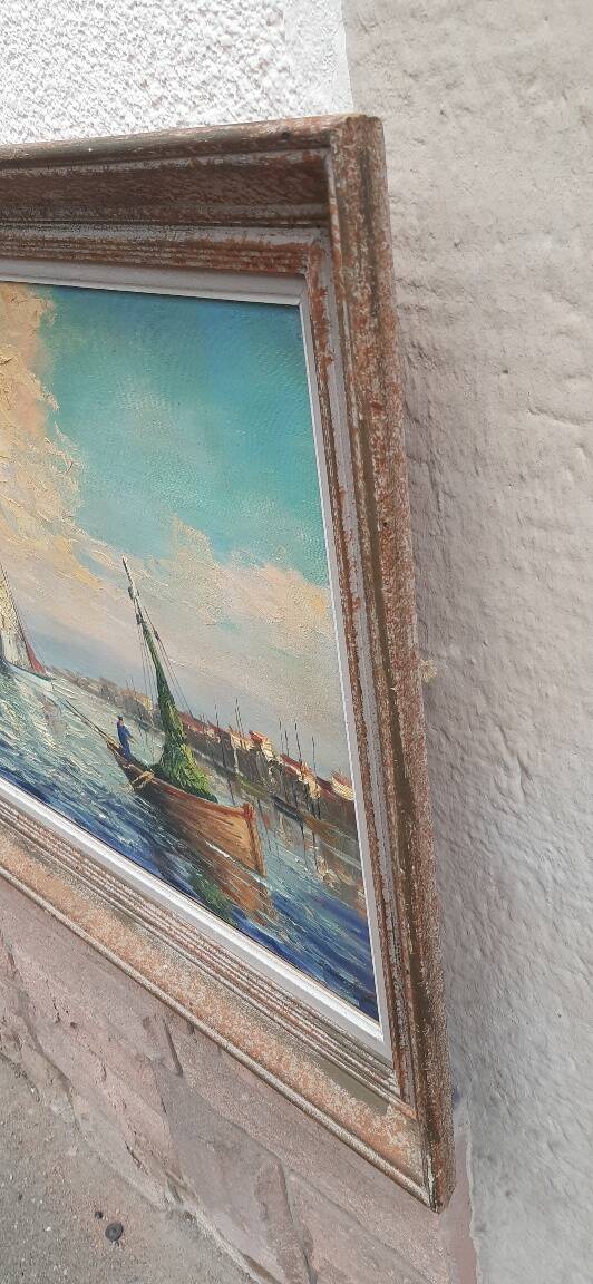Large oil on canvas "Mediterranean Sea" signed Louis Audrey