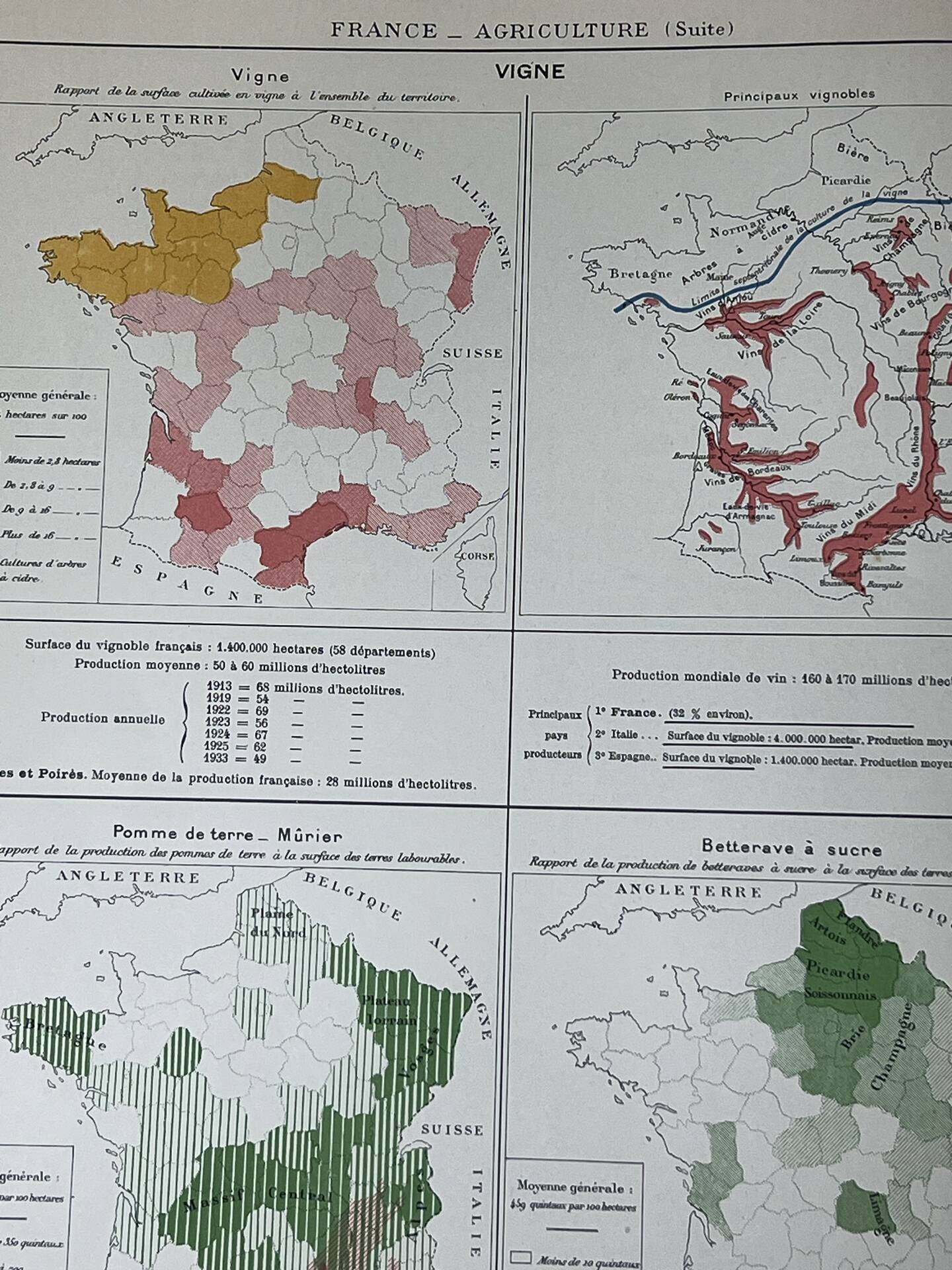 Double map plan France Agriculture Livestock 55.5x37.5cm