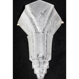 Grand abat-jour Art Déco en verre dépoli, motif floral géométrique