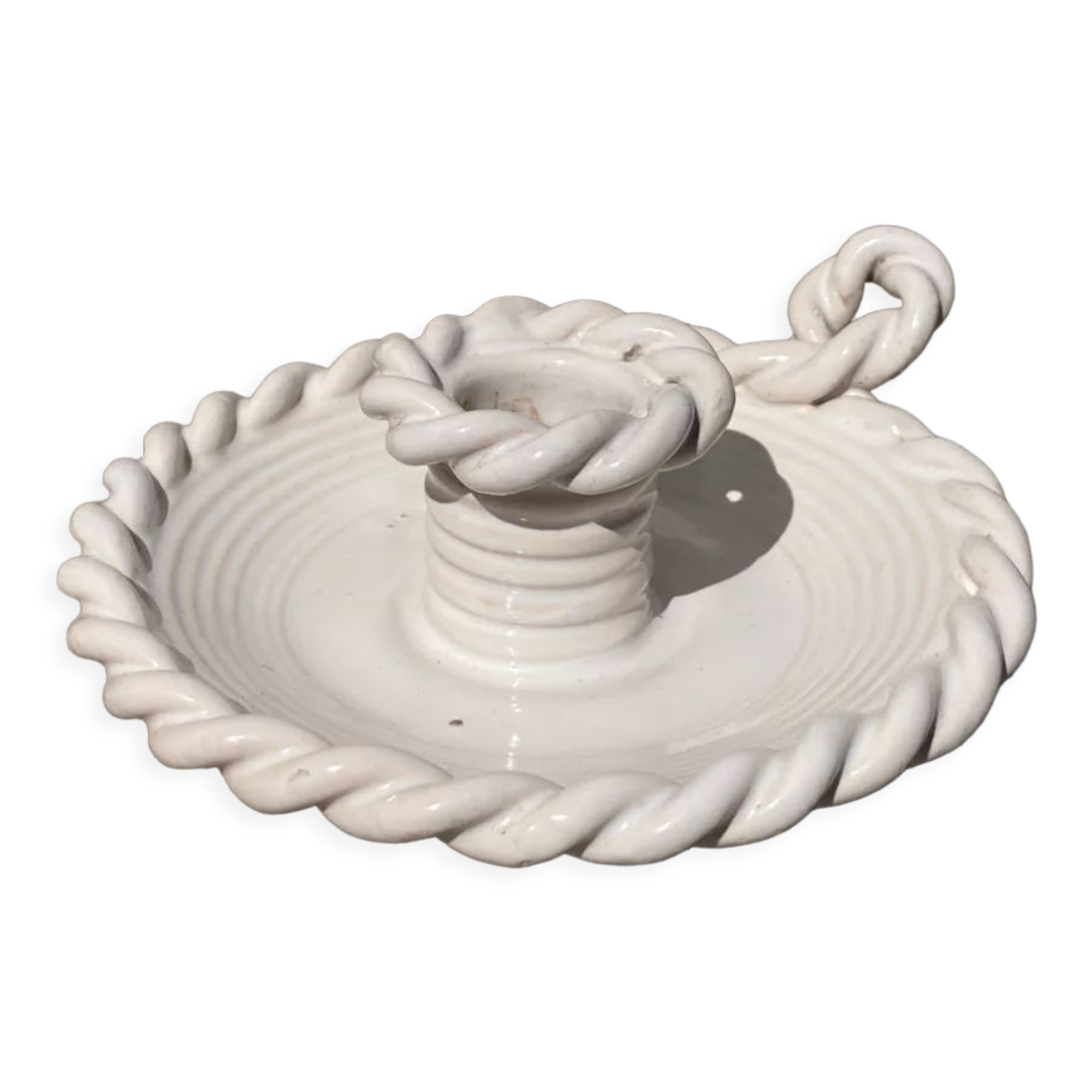 White ceramic candle holder twisted antique rope