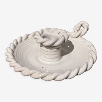 White ceramic candle holder twisted antique rope