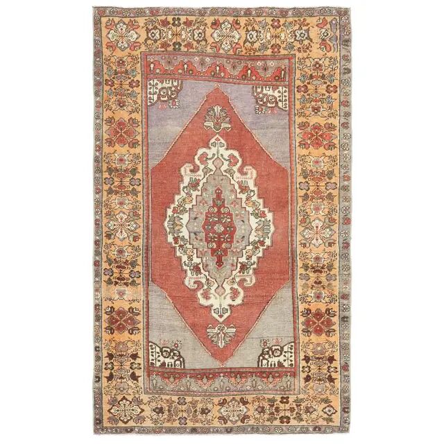 Vintage Turkish Oushak Handmade Wool Cotton Red Area Rug 132x224