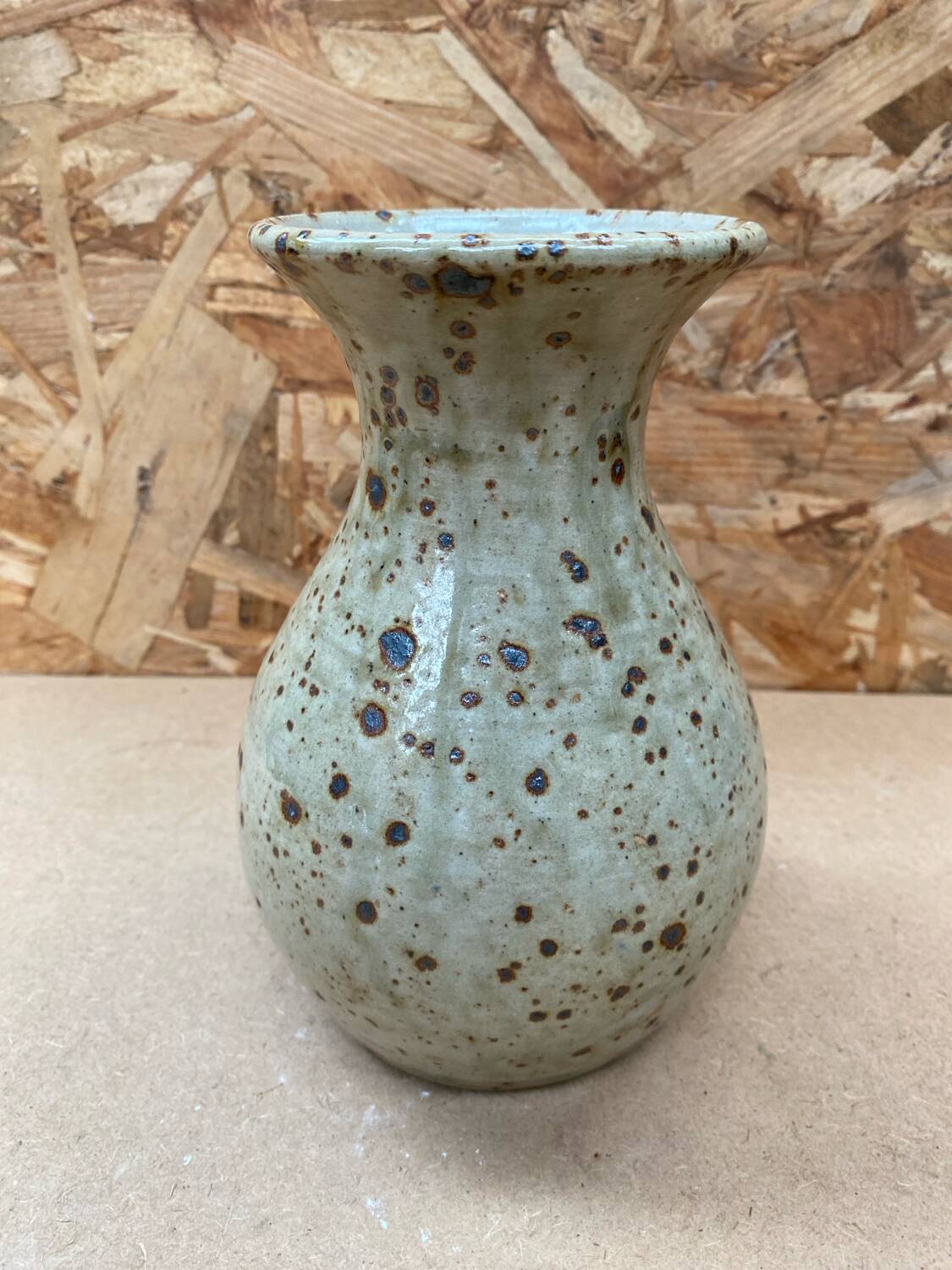 Old vase migeon la borne speckled beige stoneware vintage