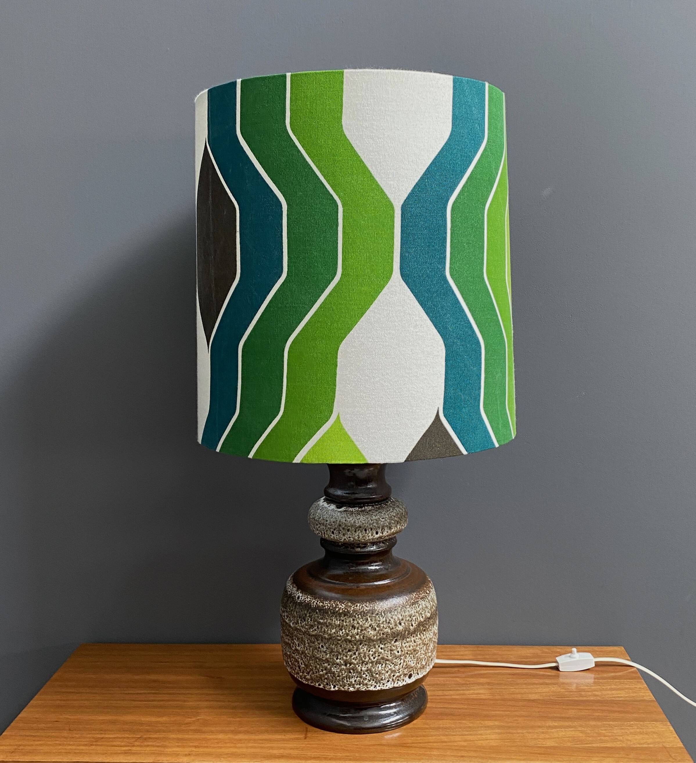 Ceramic table lamp green shade by  Hustadt-leuchten 1970s