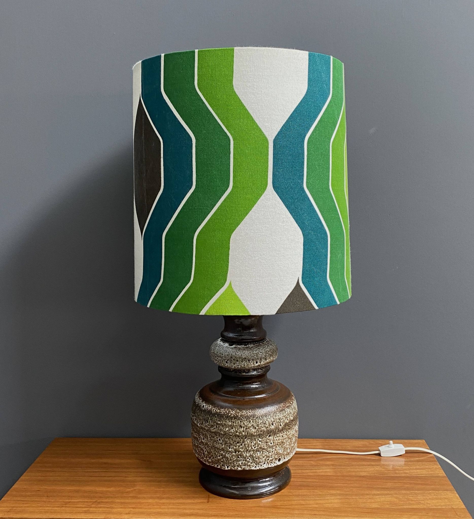 Ceramic table lamp green shade by  Hustadt-leuchten 1970s