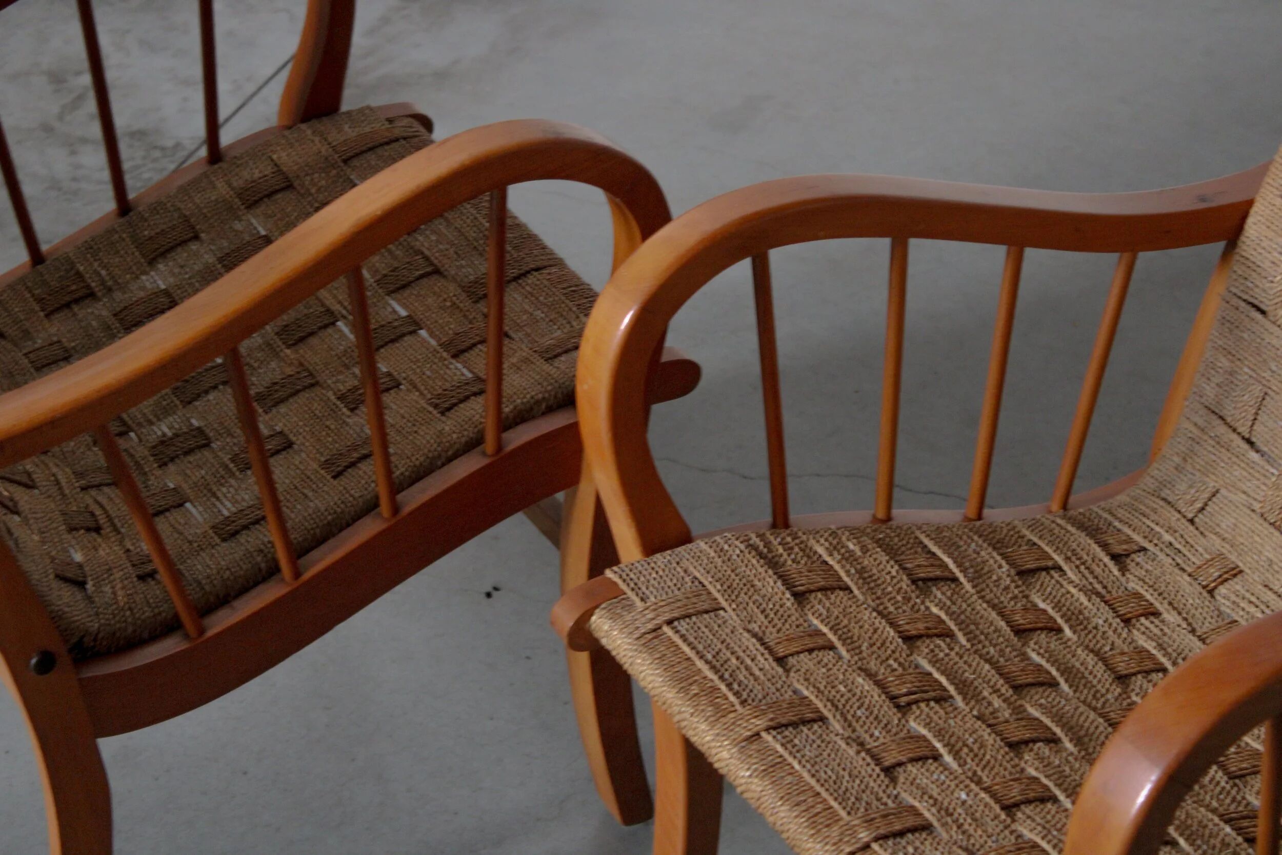 Pair of oak and rope arm chairs - Germany 1950s