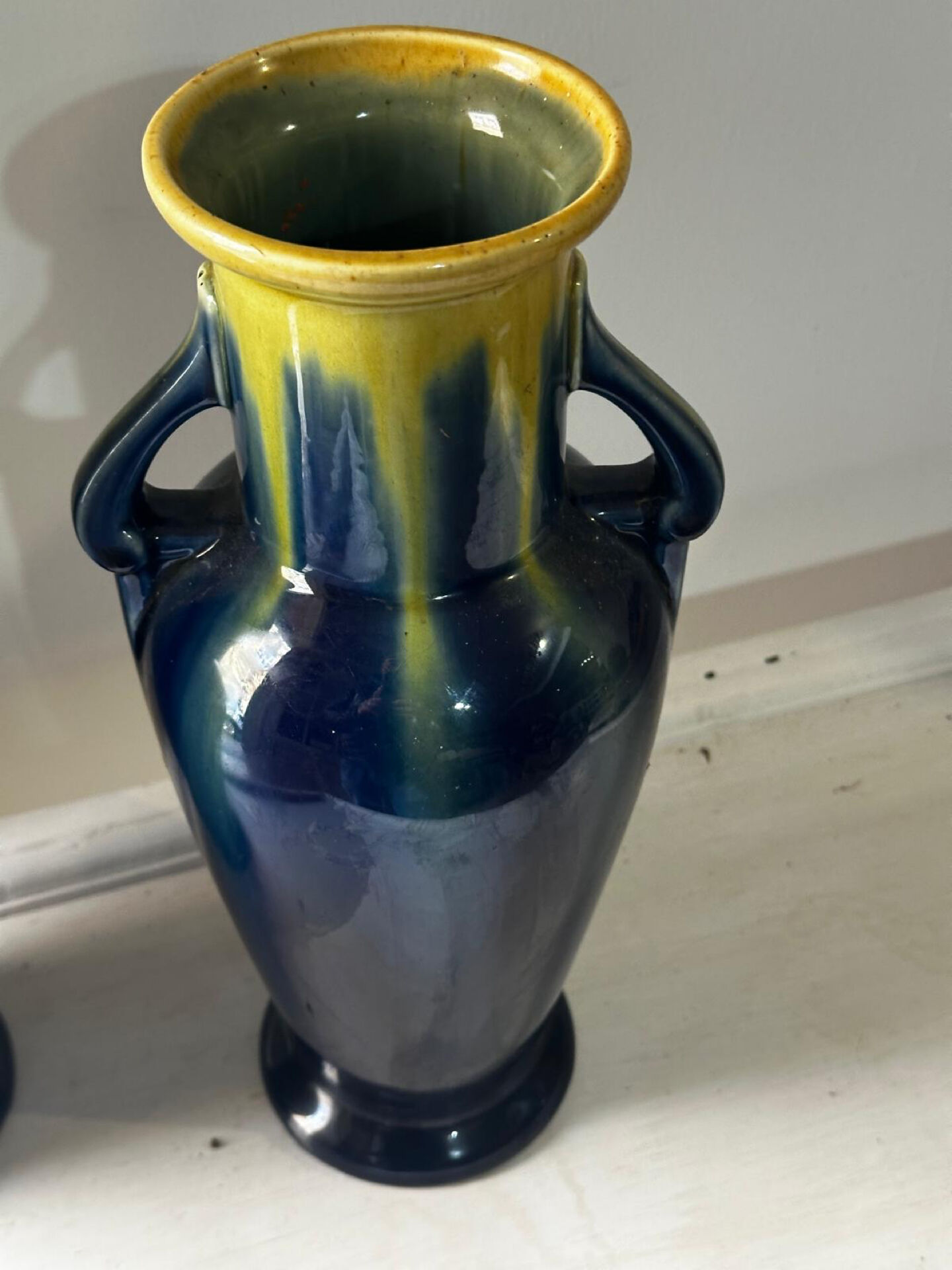 Pair of amphora vases Saint-Clément, glazed ceramic in blue and green.