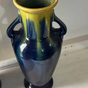 Pair of amphora vases Saint-Clément, glazed ceramic in blue and green.