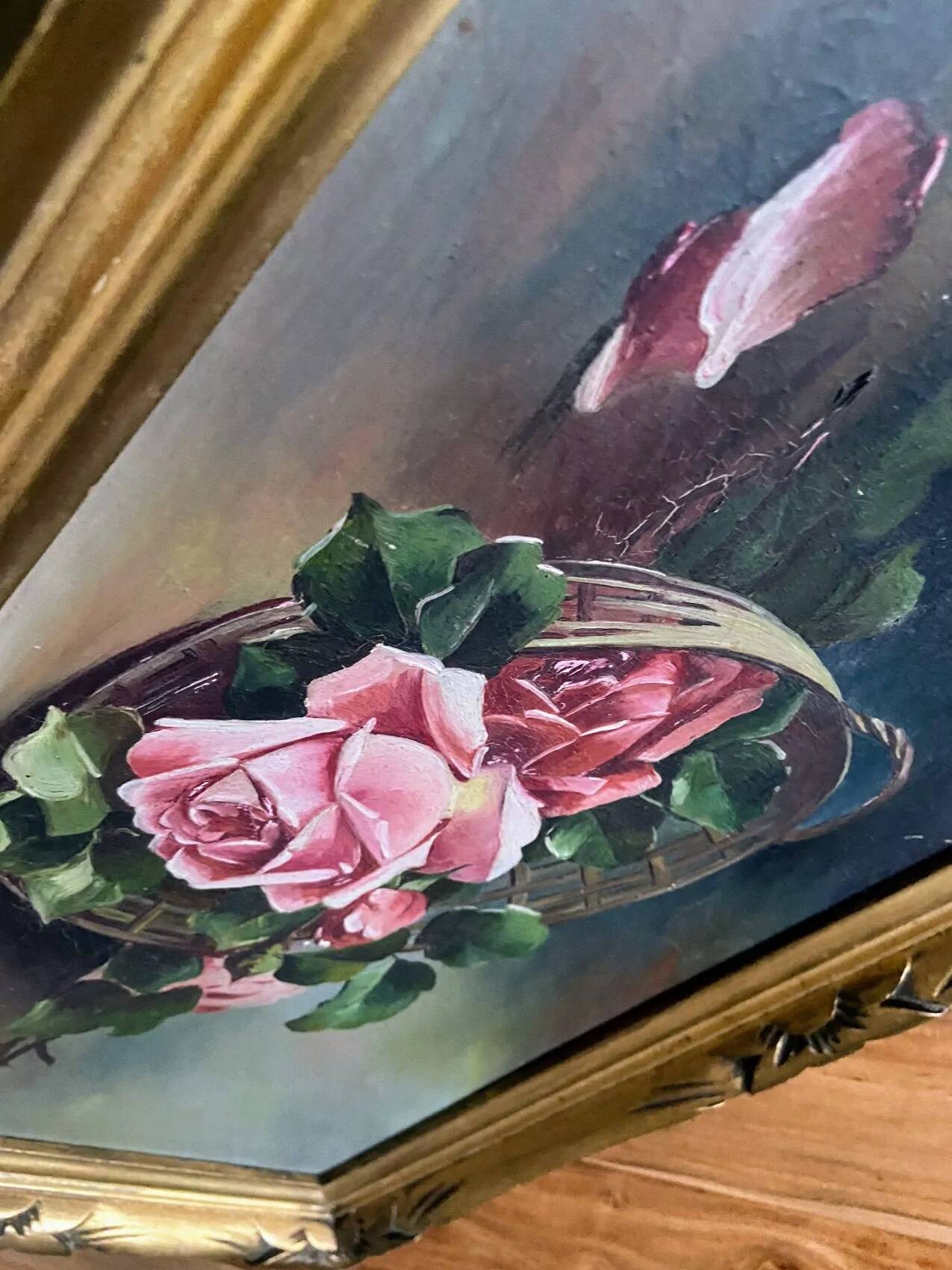 Antique painting - still life with roses - oil painting - 1940s