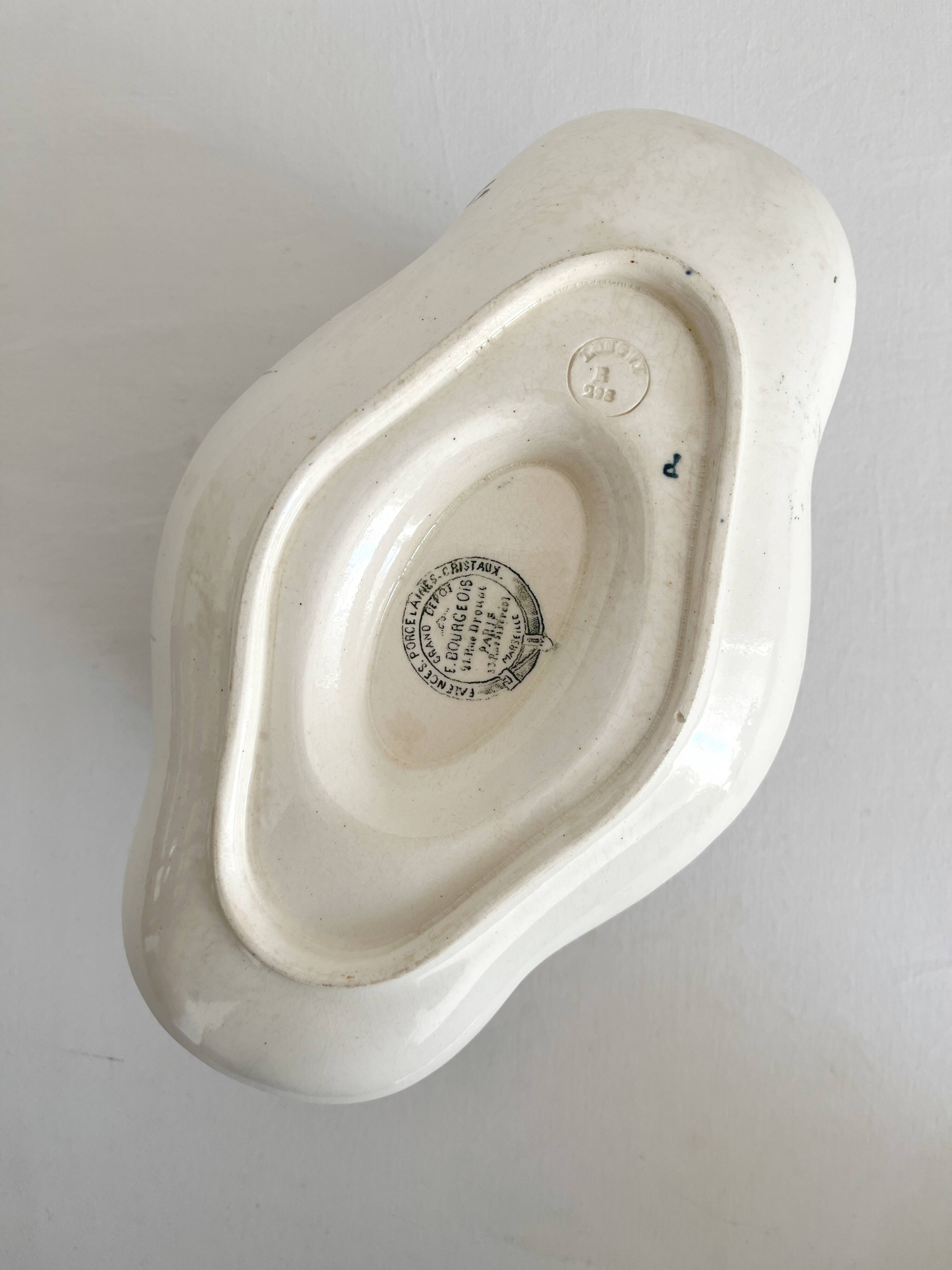 Old iron earthenware sauce boat "Réjane" Longwy