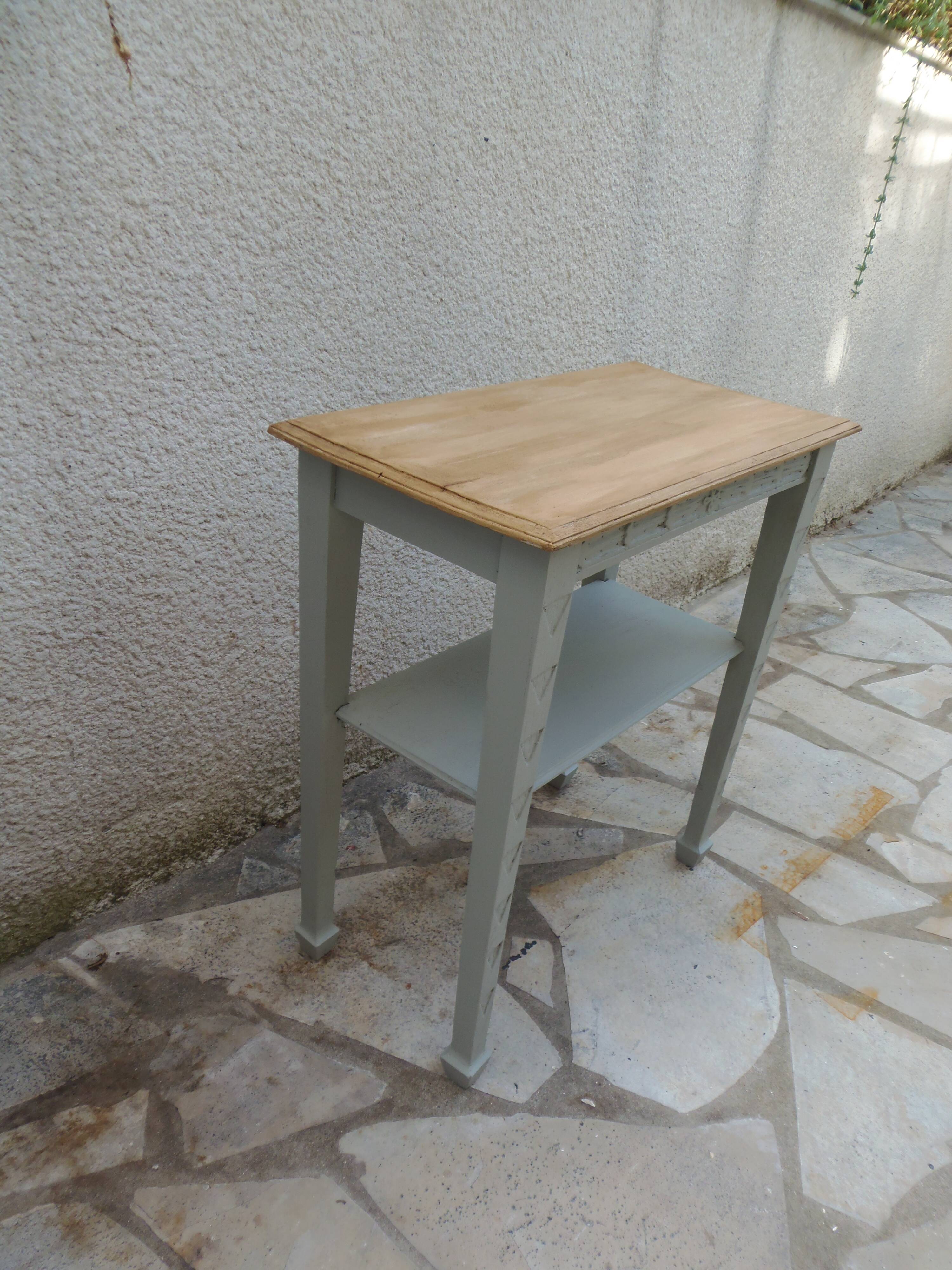 Vintage side table reimagined in grey-green.