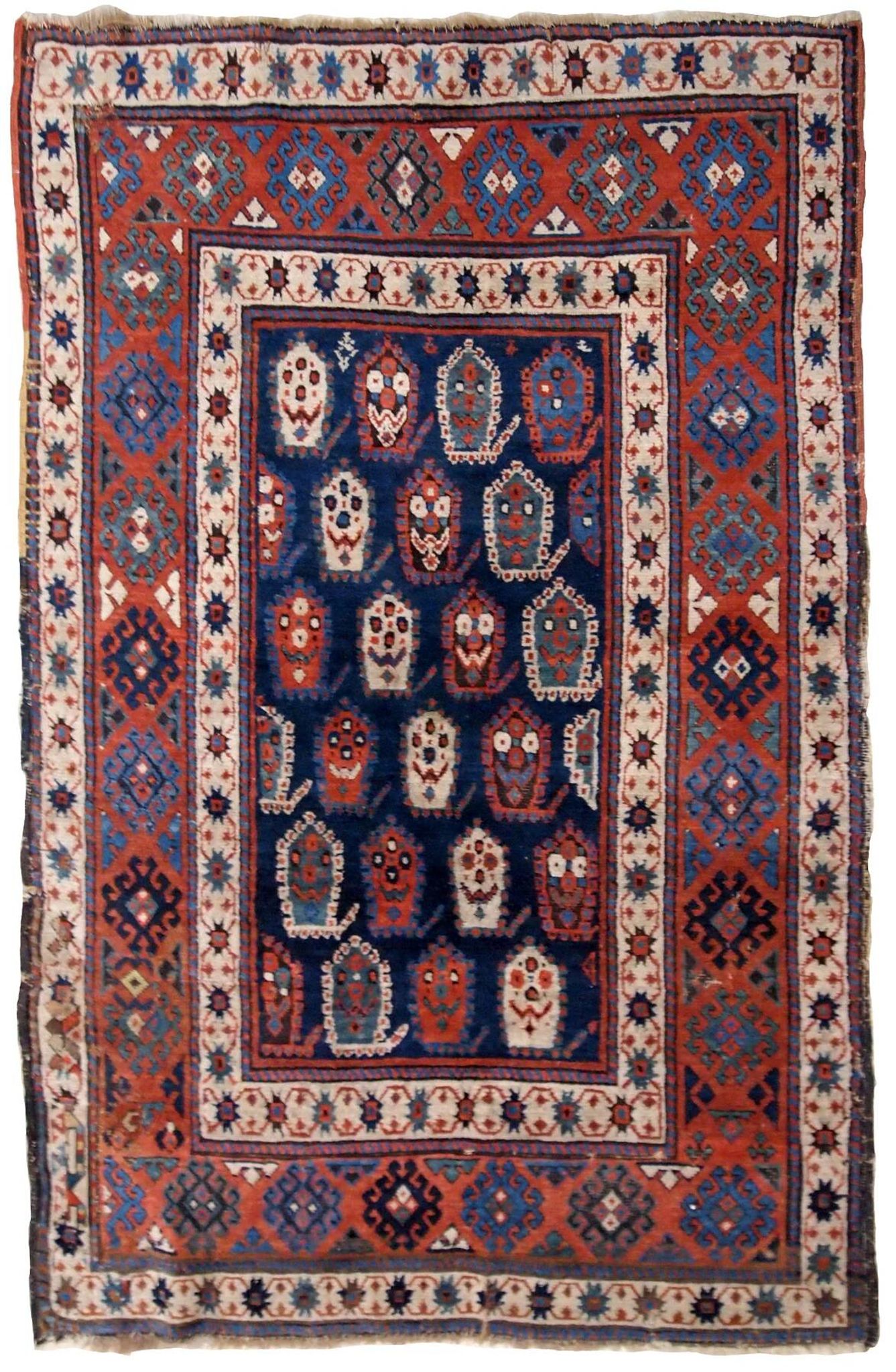 Handmade antique Caucasian Kazak rug 4.1' x 6.3' (125cm x 192cm) 1870s - 1B665
