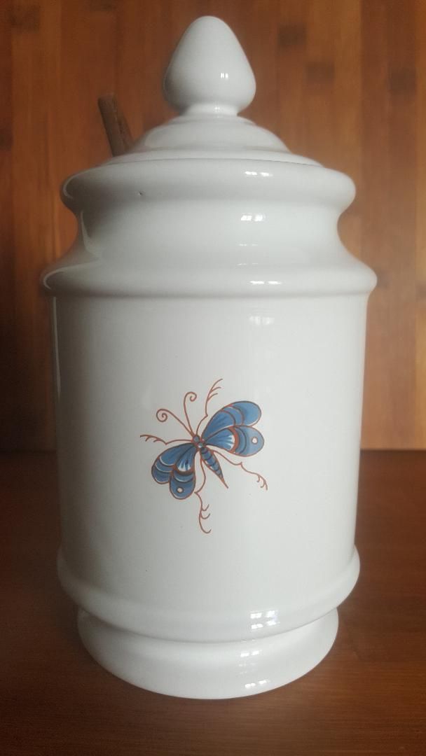 Olive pot decoration Blue moustiers in faience of Desvres GF Fourmaintraux