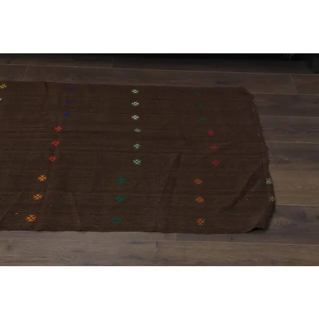 Brown Colorful Vintage Handmade Turkish Kilim Area Rug 94x160