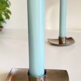 Vintage brushed metal geometric candle holders