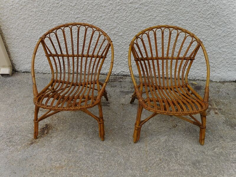 Pair of rattan shell armchairs