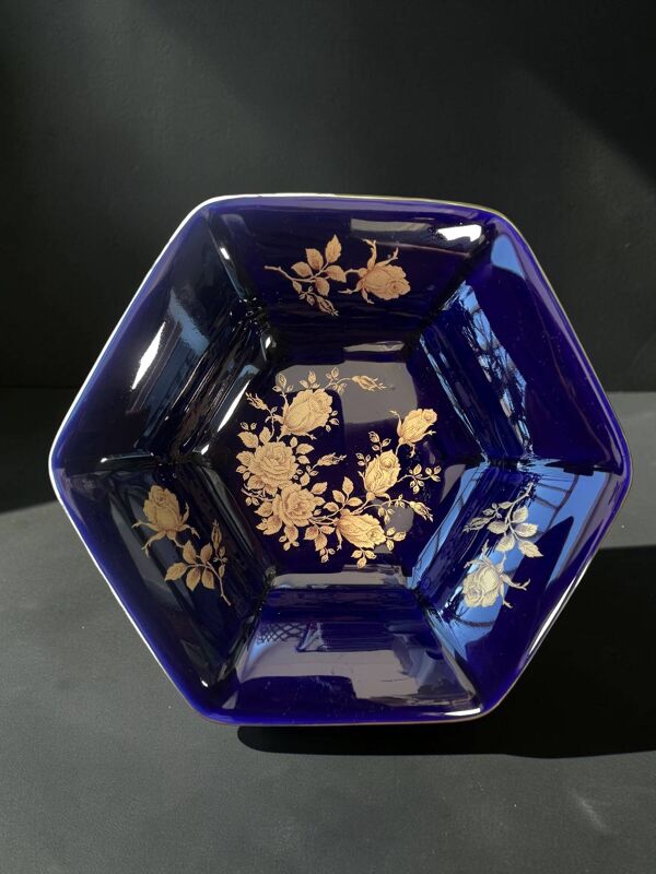 Coupe sur pied vintage bareuther bavaria, porcelaine cobalt et or, années 1