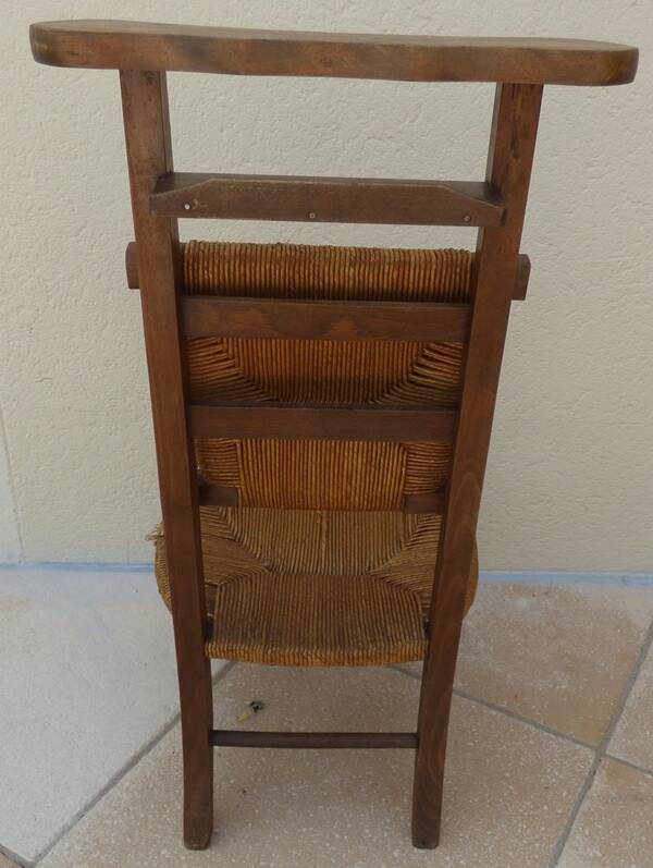 Vintage wooden prayer chair, double woven straw, lift-up seat