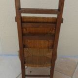 Vintage wooden prayer chair, double woven straw, lift-up seat