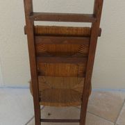 Chaise de prière vintage en bois, paille tressée double, siège relevable