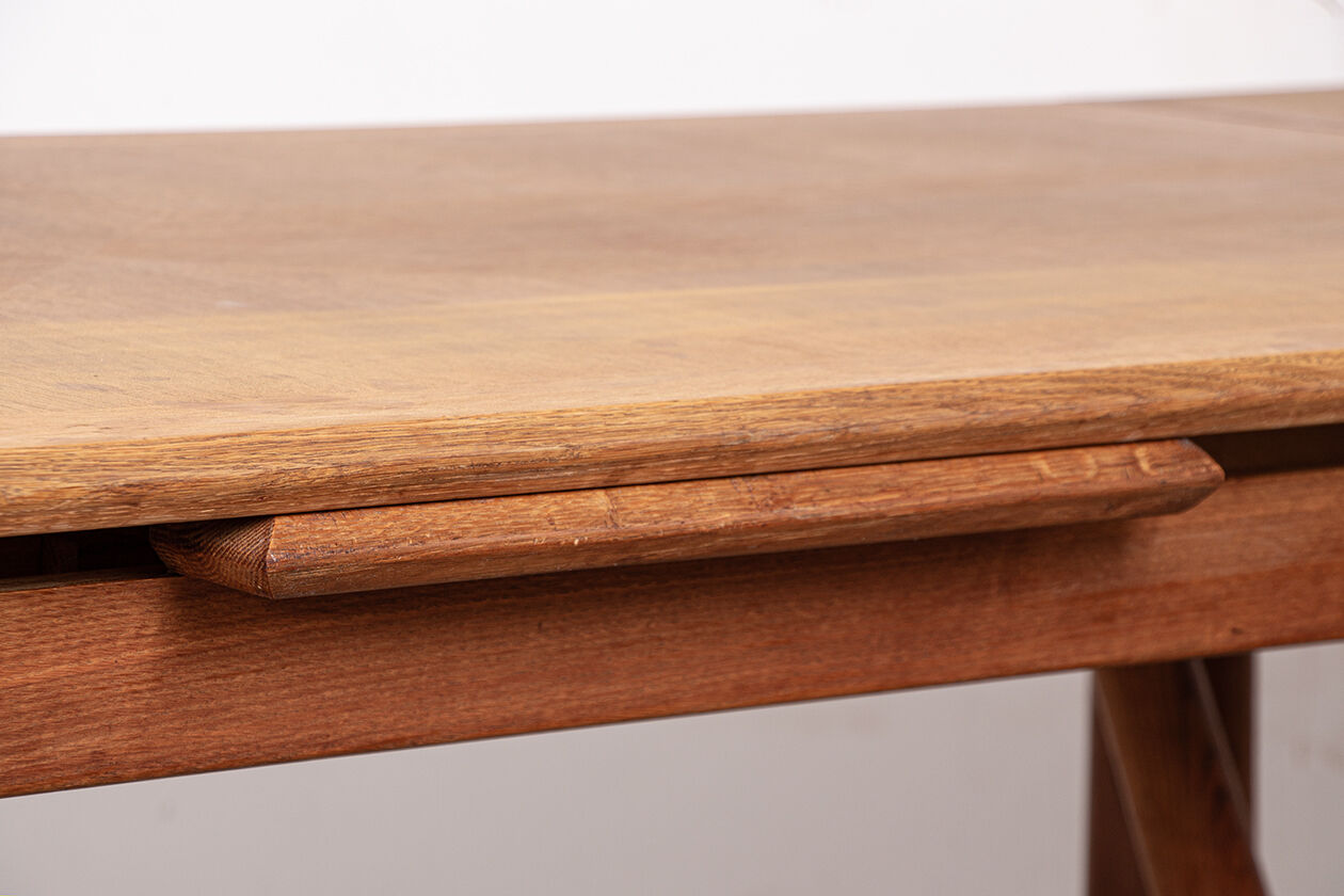 Large extendable dining table, 320 cm, in oak, Guillerme and Chambron.