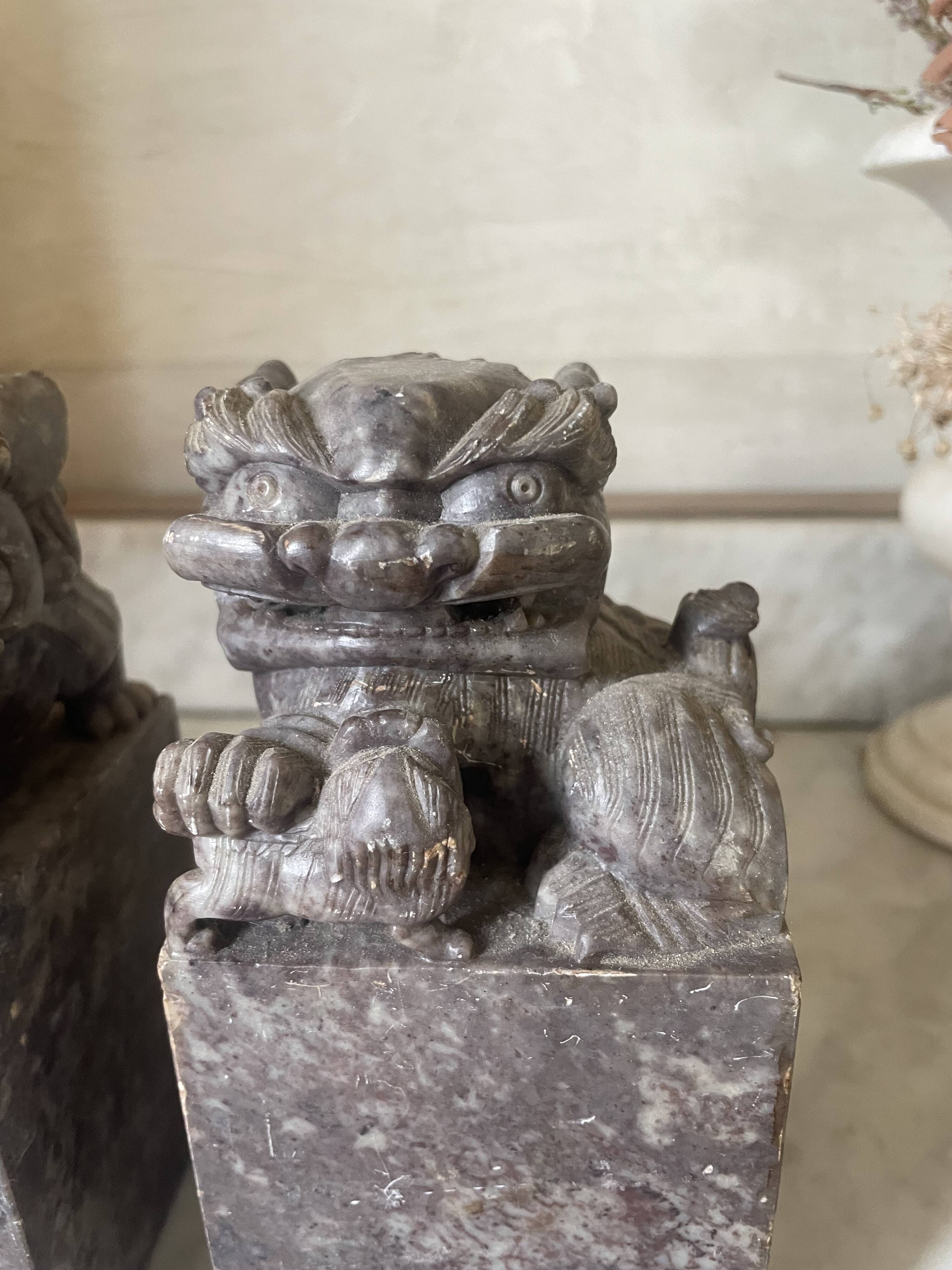 Pair of Foo Dog bookends in sculpted steatite.