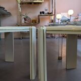 Set of 70's lacquered and gilded brass coffee tables