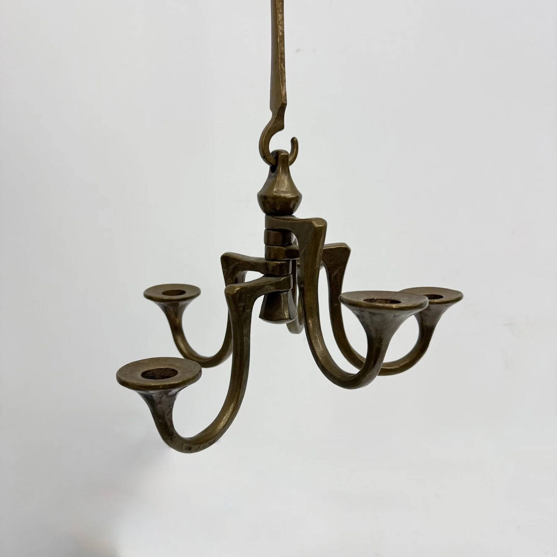 Brutalist bronze hanging chandelier by Michael Harjes, 1970s