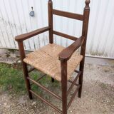 Chair armchair high child wood seat straw vintage