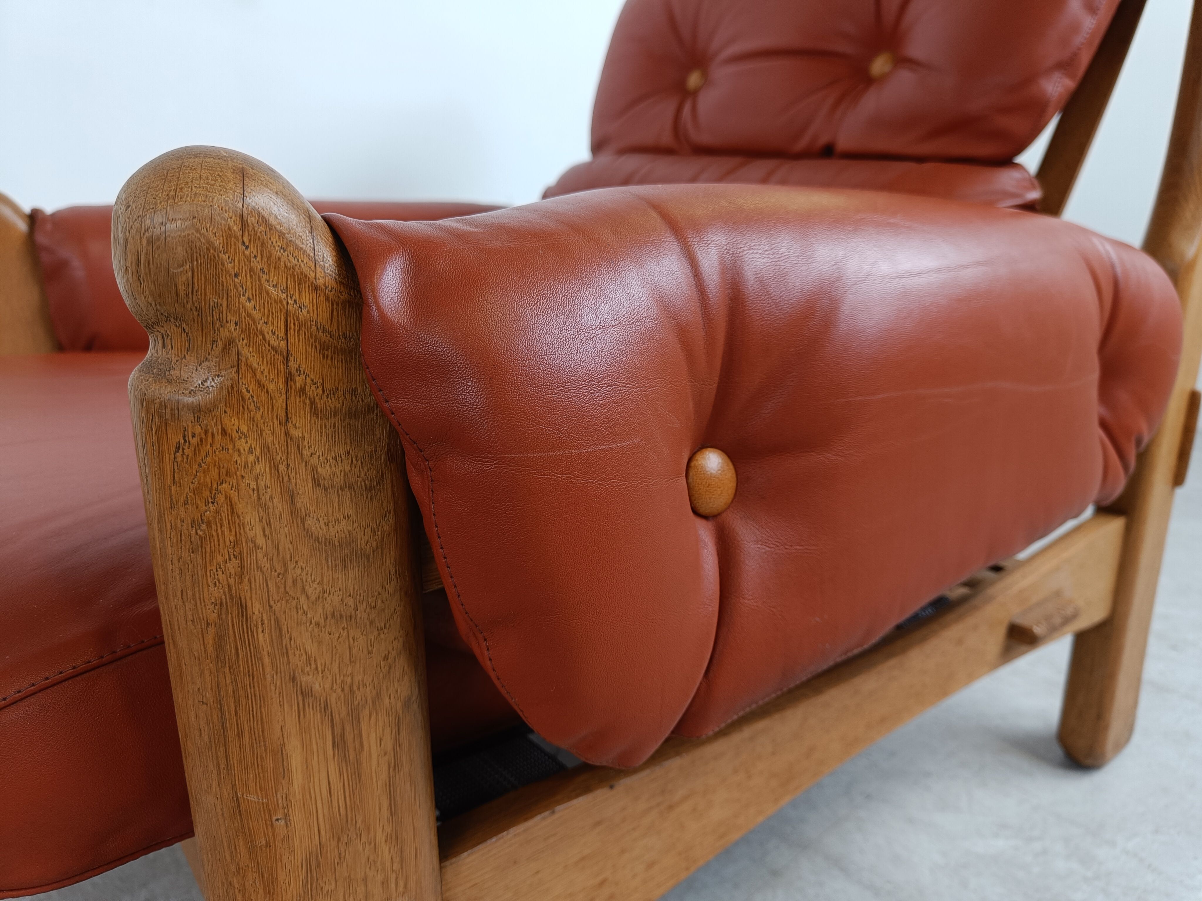 Pair of brutalist leather armchairs, 1960s